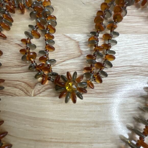Vintage West Germany Double Strand Necklace Amber tone & Gray Glass Beads 24 In - Picture 6 of 9